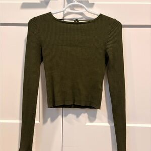 Garage Olive Ribbed Long Sleeve Top